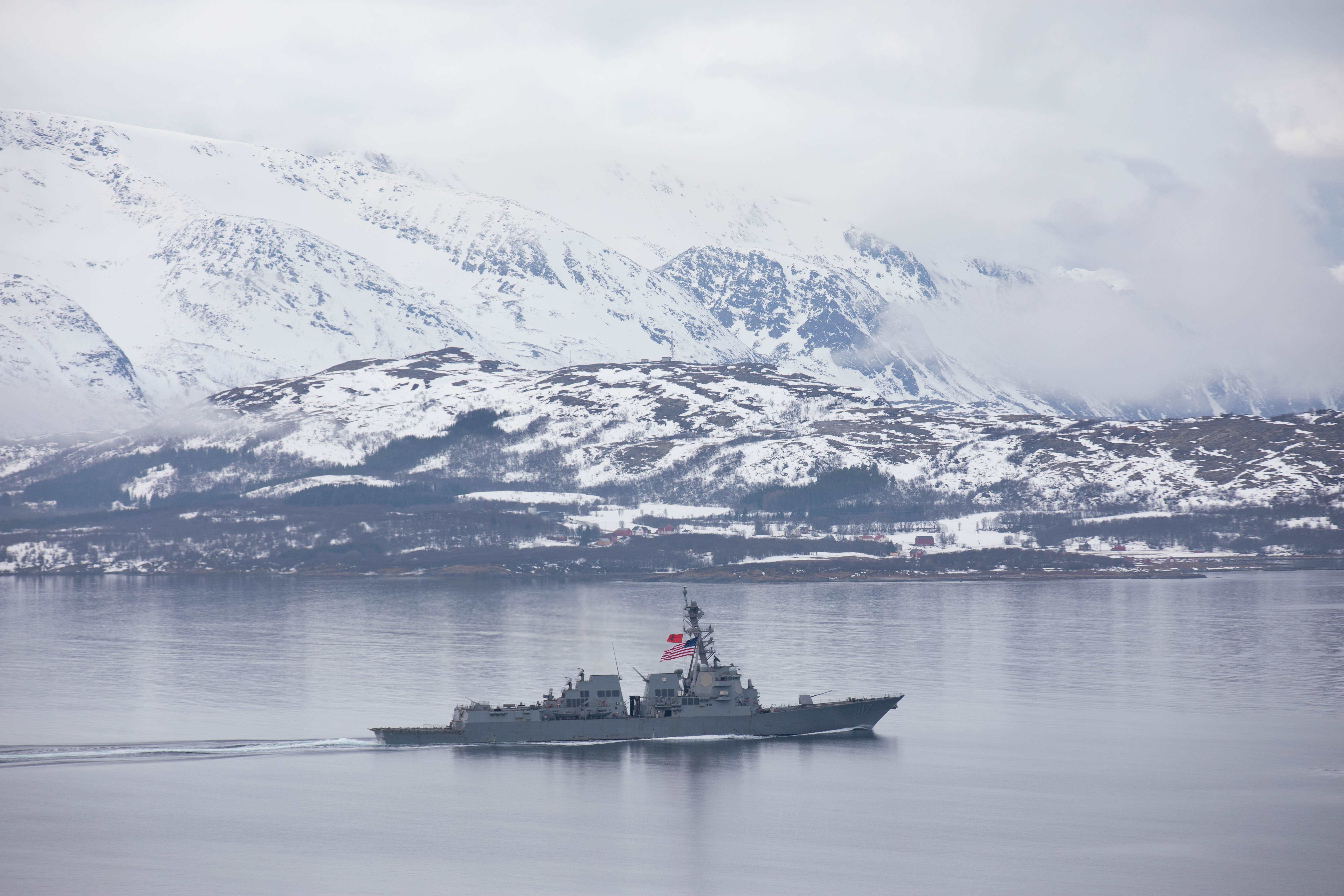 Guided missile destroyer USS Paul Ignatius arrives in Narvik, Norway, following its participation in Steadfast Defender, largest NATO exercise since World War II, March 15, 2024 (U.S. Navy).